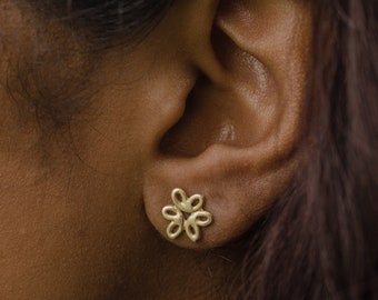 FLORET Flower Stud Earrings / Handmade Modern Floral Earrings in Brass, Sterling Silver, 14k Gold Vermeil, or 10k Gold