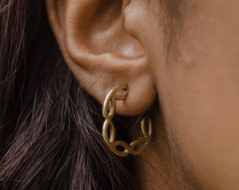 SMALL PETAL Hoop Earrings / Handmade Modern Floral Stud Earrings in Brass, Sterling Silver, 14k Gold Vermeil, or 10k Gold