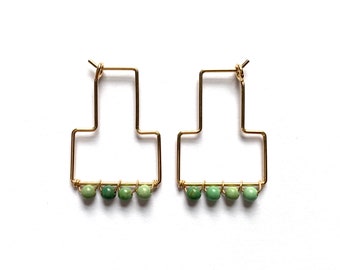 Handmade Turquoise Tella Hoops / / Delicate T Shaped Wire Hoop Earrings in Sterling Silver or 14k Gold Fill