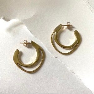 NAIAD Handmade Sculptural Hoop Earrings // Stud Hoop Earrings in Brass, Sterling Silver, 14k Gold Vermeil or 10k Gold image 2