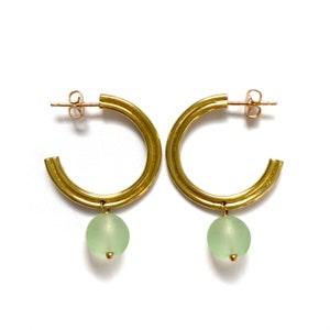UNITY Handmade Double Row Hoop Earrings with Recycled Glass Drops in Brass, Sterling Silver, 14k Gold Vermeil or 10k Gold seafoam green