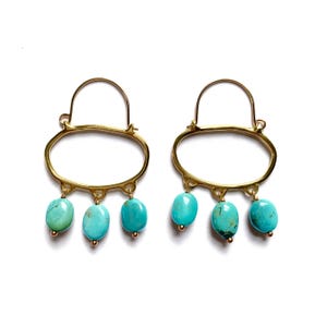PENELOPE Wabi Sabi Hoop Earrings with Turquoise / Earrings with Arizona Turquoise in Brass, Sterling Silver, 14k Vermeil or 10k gold