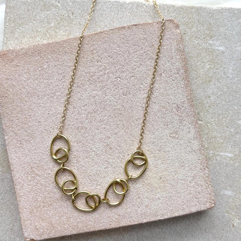 SUNLIGHT Sun Inspired Handmade Linked Necklace Available in Brass, Sterling Silver, Vermeil or Solid 10k Gold - Adjustable Option
