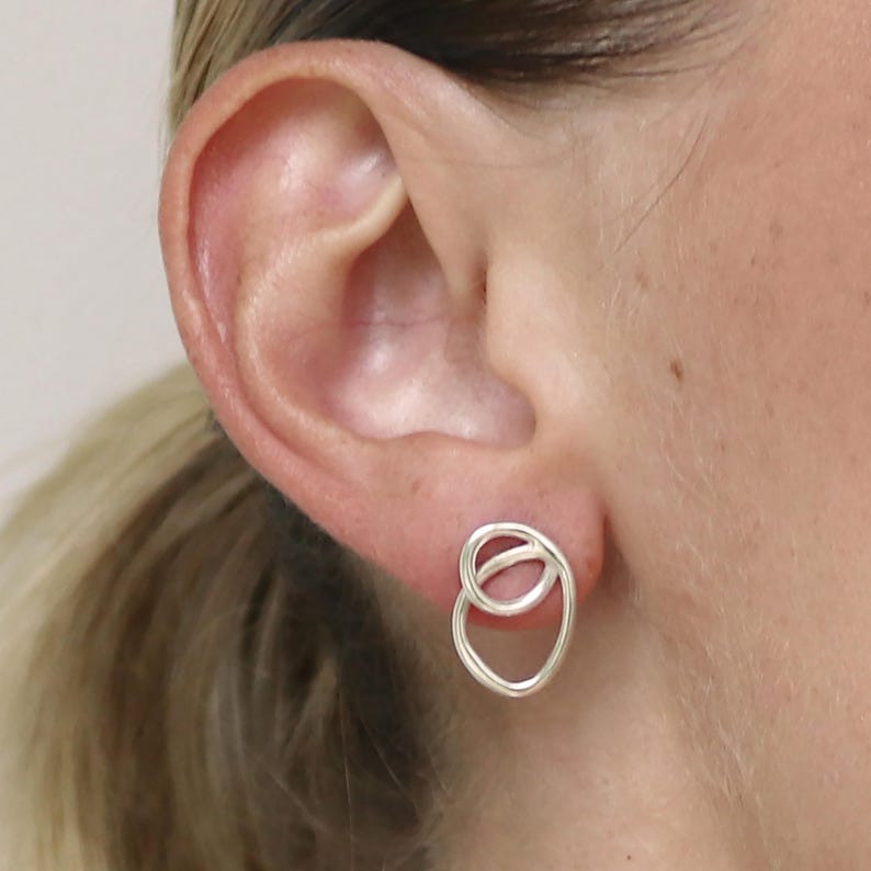 Handmade Halo Earrings / Modern Circular Looped Studs in Brass, Sterling Silver, Vermeil, or 10k Gold