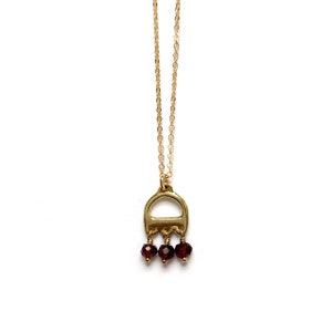 Small Rococo Beaded Necklace with Red Garnet / Handmade Minimalist Pendant Necklace in Brass, Sterling Silver, 14k Gold Plate or 10k gold