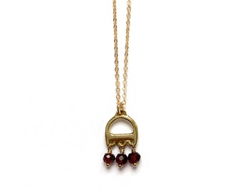 Small Rococo Beaded Necklace with Red Garnet / Handmade Minimalist Pendant Necklace in Brass, Sterling Silver, 14k Gold Plate or 10k gold