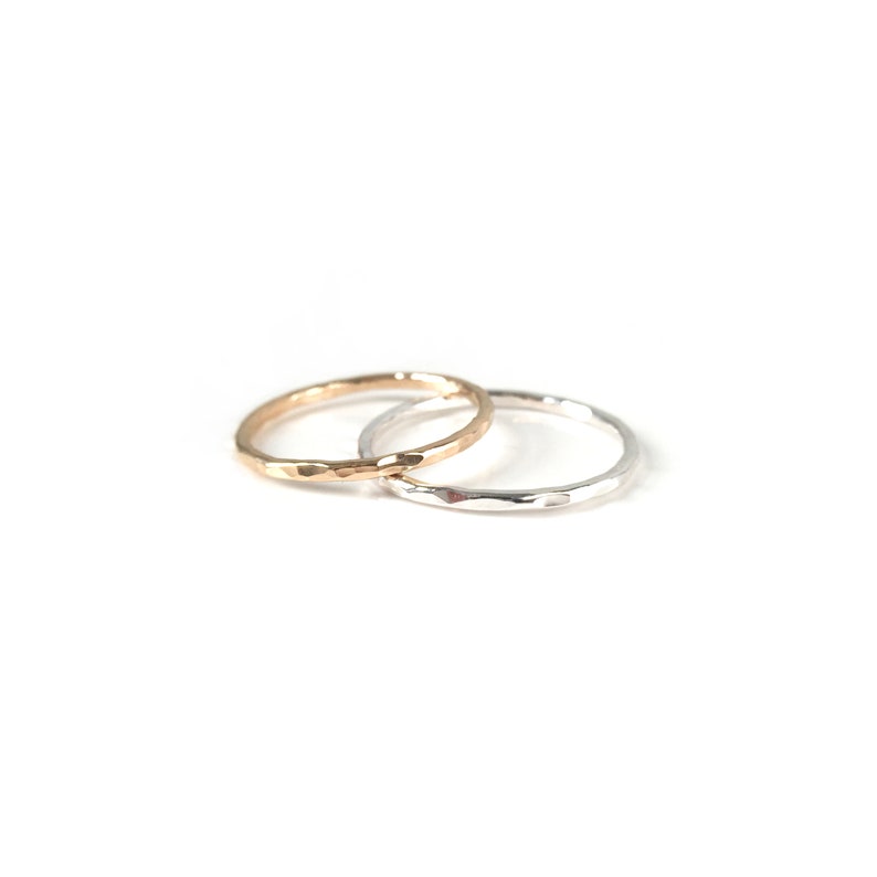 Handmade Delicate Hammered Ring / Stacking Band or Midi Ring in Sterling Silver, 14k, or 14k Gold Filled image 1