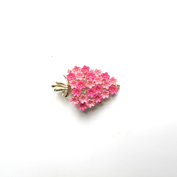 Vintage Cherry Blossom Brooch / Pink & Gold Floral Bouquet Pin