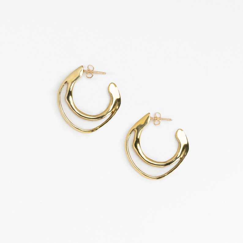 NAIAD Handmade Sculptural Hoop Earrings // Stud Hoop Earrings in Brass, Sterling Silver, 14k Gold Vermeil or 10k Gold image 4