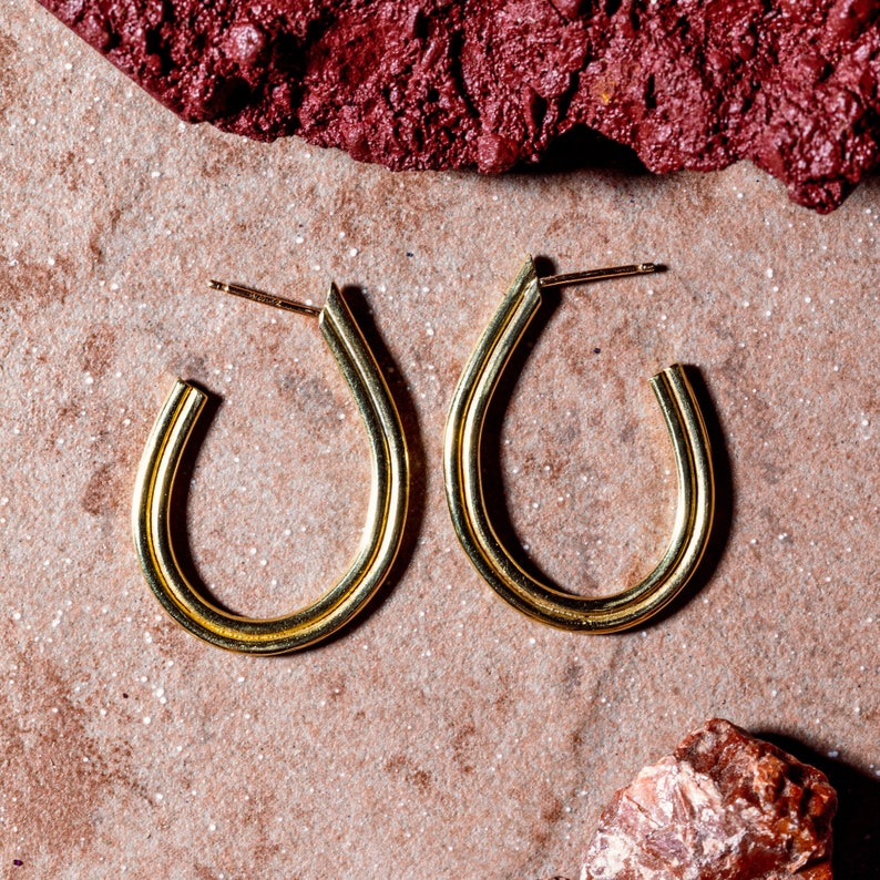 ELYSIAN Handmade Teardrop Hoop Earrings Cast in Brass, Sterling Silver, 14k Gold Plate or 10k Gold image 1