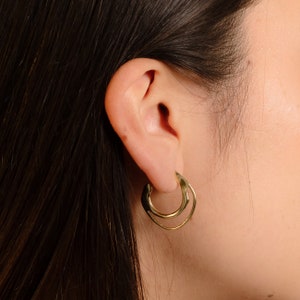 NAIAD Handmade Sculptural Hoop Earrings // Stud Hoop Earrings in Brass, Sterling Silver, 14k Gold Vermeil or 10k Gold image 3