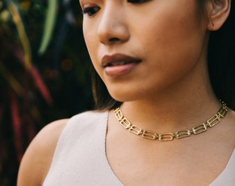 COLUMN - Cast Link Choker Necklace in Sterling Silver or 14k Gold Vermeil / / Ancient Pillar Inspired Collar Necklace by Goldeluxe