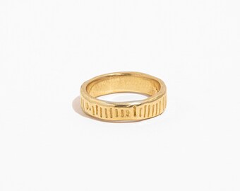 ARTIFACT Ring / Handmade Chunky Textured Stripe Band Ring in Brass, Sterling Silver, 14k Gold Vermeil, or 10k Gold