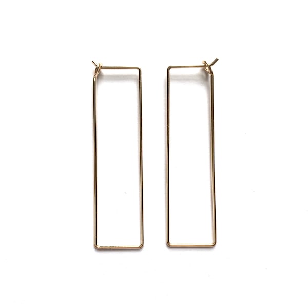 Minimalist Rectangle Large Box Hoops  / / Delicate Wire Hoop Earrings in Sterling Silver or 14k Gold Fill