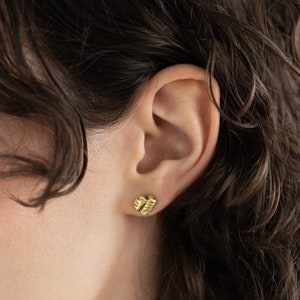 REMNANT Stud Earrings / Handmade Minimalist Textured Stripe Earrings in Brass, Sterling Silver, 14k Gold Vermeil, or 10k Gold image 2