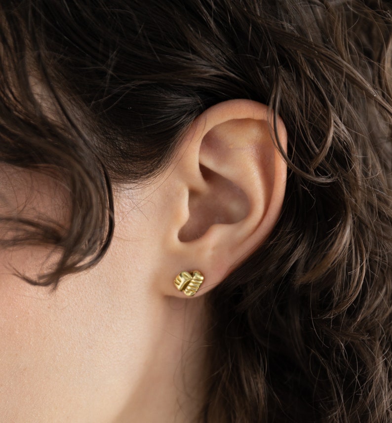 REMNANT Stud Earrings / Handmade Minimalist Textured Stripe Earrings in Brass, Sterling Silver, 14k Gold Vermeil, or 10k Gold image 2