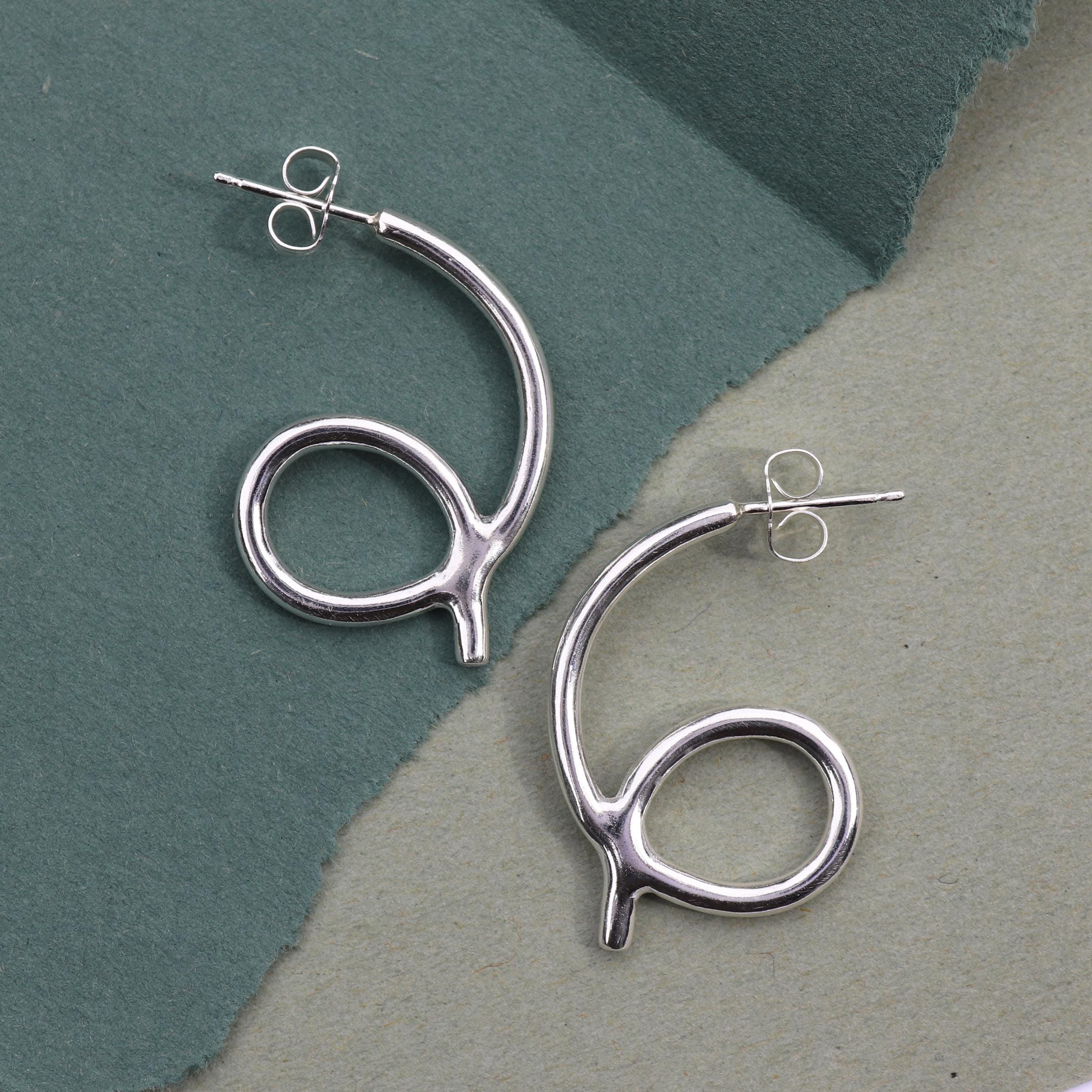 Spiral Coil Scrolling Swirl Design Round Hoop Earrings Sterling Silver Spiral Coil Scrolling Swirl Design Round Hoop Earrings Sterling Silver