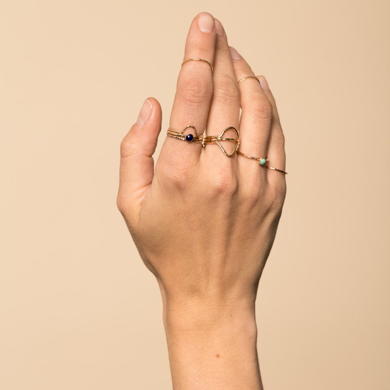 Handmade Black Onyx Stone Stacking Ring // Delicate Hammered 14k Gold Filled or Sterling Silver Gemstone Ring image 3