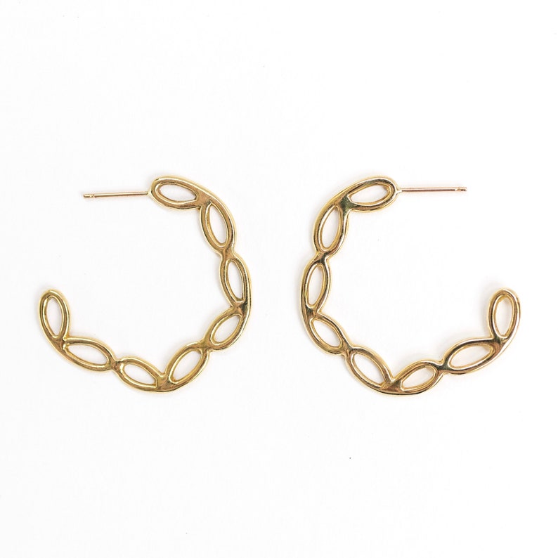 LARGE PETAL Hoop Earrings / Handmade Modern Floral Stud Earrings in Brass, Sterling Silver, 14k Gold Vermeil, or 10k Gold image 2