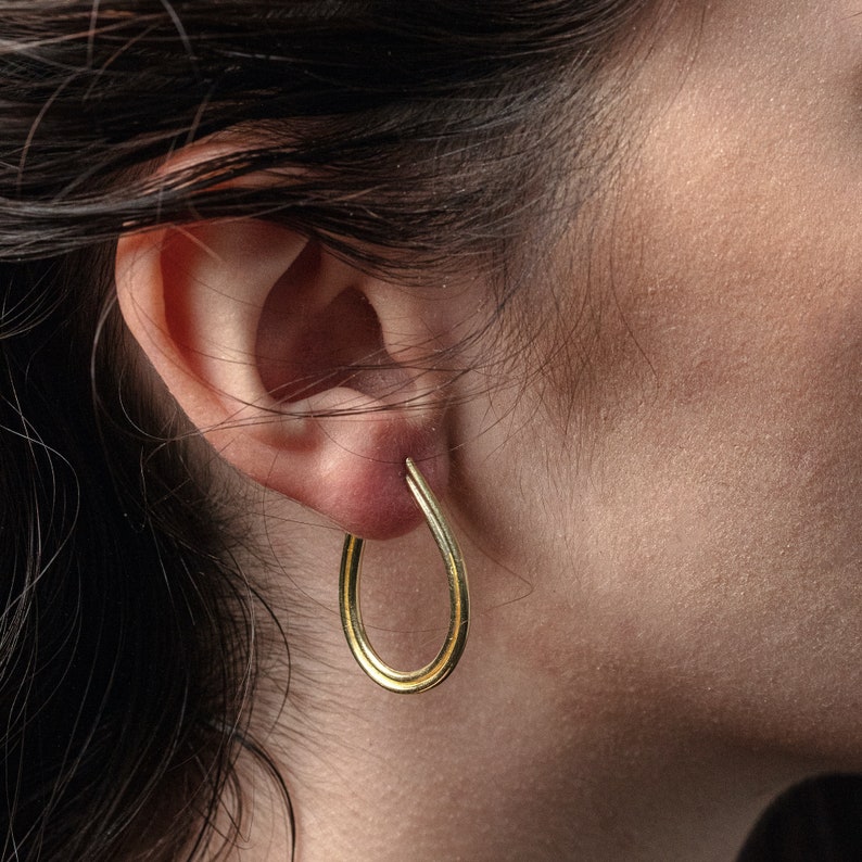 ELYSIAN Handmade Teardrop Hoop Earrings Cast in Brass, Sterling Silver, 14k Gold Plate or 10k Gold image 2