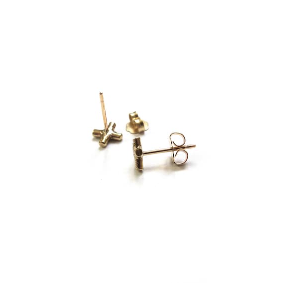 MINI INTERSECT - Handmade Notched X Stud Earrings in Brass