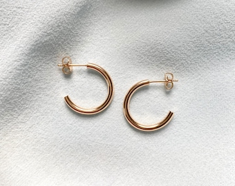 DIME HOOPS: Minimalist Hoop Earrings in 14k Gold Filled or Sterling Silver