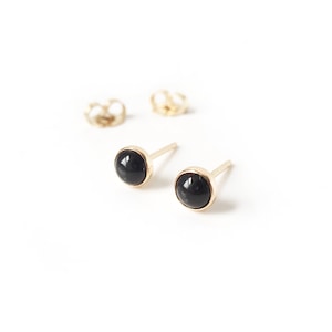 Handmade Tiny Black Onyx Earrings / / Minimalist 4mm Gemstone Studs in 14k Gold Fill, Solid 14k Gold, or Sterling Silver