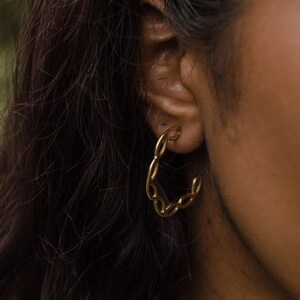 LARGE PETAL Hoop Earrings / Handmade Modern Floral Stud Earrings in Brass, Sterling Silver, 14k Gold Vermeil, or 10k Gold image 4