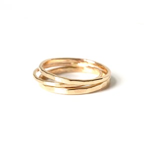 3er Set Gehämmerte Stapelringe / Flachringe / Midi Ring Set in Sterling Silber oder 14k Gold Fill