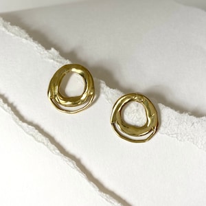 COVE Circle Stud Earrings // Handmade Sculptural Cast Earrings in Brass, Sterling Silver or 10k Gold image 5