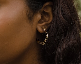 LARGE PETAL Hoop Earrings / Handmade Modern Floral Stud Earrings in Brass, Sterling Silver, 14k Gold Vermeil, or 10k Gold