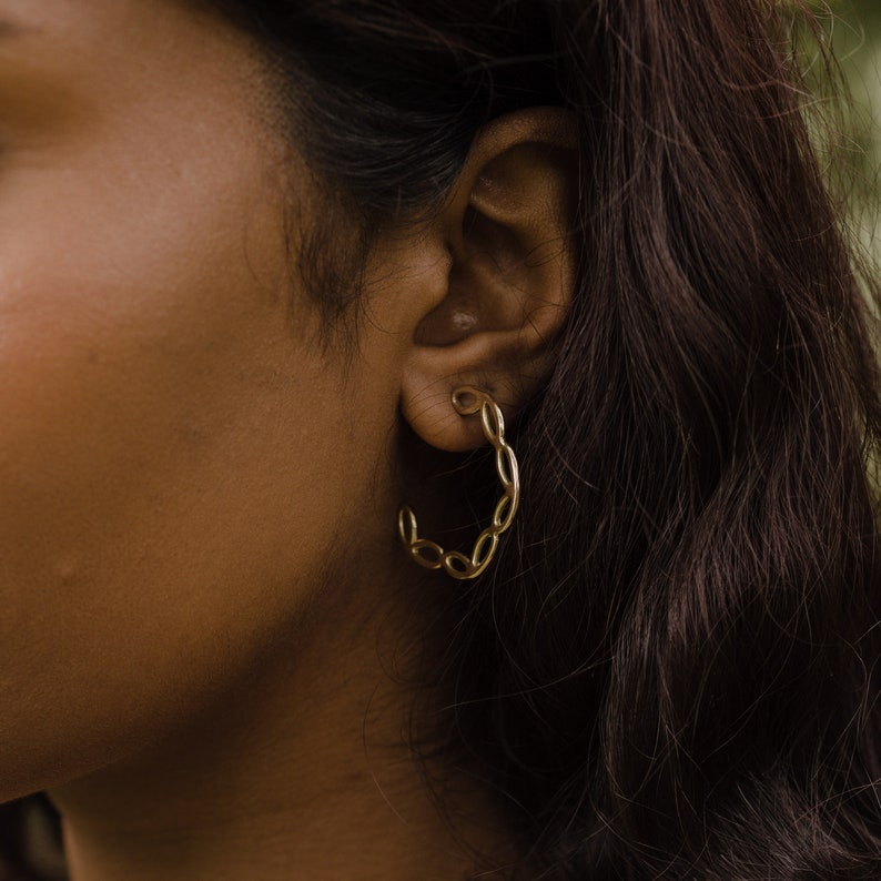 LARGE PETAL Hoop Earrings / Handmade Modern Floral Stud Earrings in Brass, Sterling Silver, 14k Gold Vermeil, or 10k Gold image 1