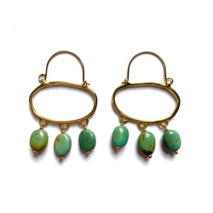 PENELOPE Wabi Sabi Hoop Earrings with Turquoise / Earrings with Arizona Turquoise in Brass, Sterling Silver, 14k Vermeil or 10k gold