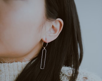 Minimalist BAUHAUS III Drop Earrings / / Delicate Lightweight Sterling Silver or 14k Gold Fill Wire Hoop Earrings