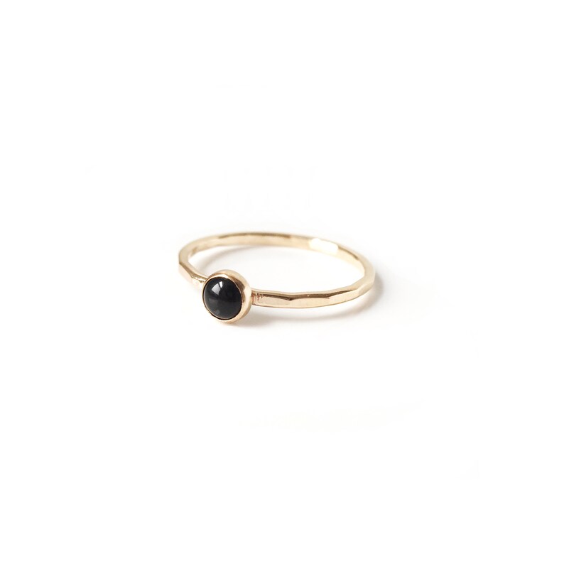 Handmade Black Onyx Stone Stacking Ring // Delicate Hammered 14k Gold Filled or Sterling Silver Gemstone Ring image 1