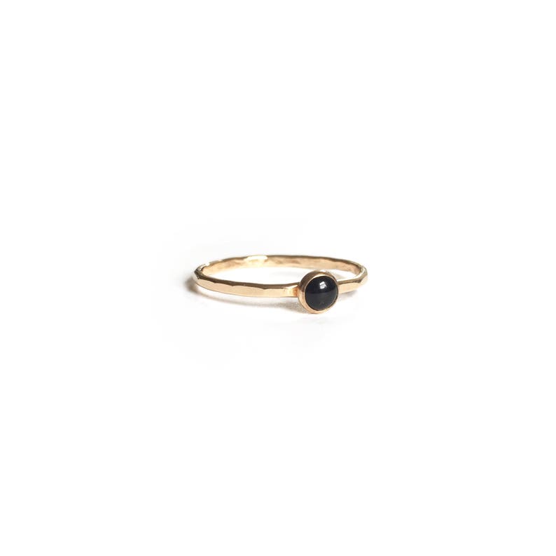 Handmade Black Onyx Stone Stacking Ring // Delicate Hammered 14k Gold Filled or Sterling Silver Gemstone Ring image 2