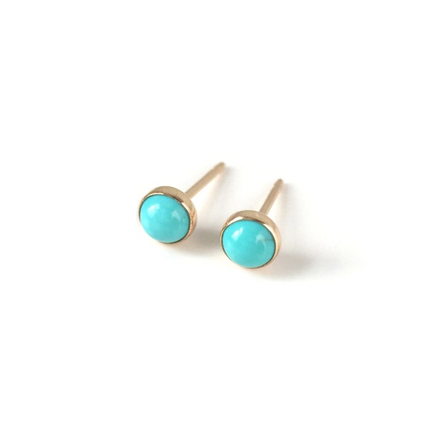 Handmade Tiny Turquoise Earrings / / Minimalist 4mm Turquoise Studs in 14k Gold Fill or Sterling Silver