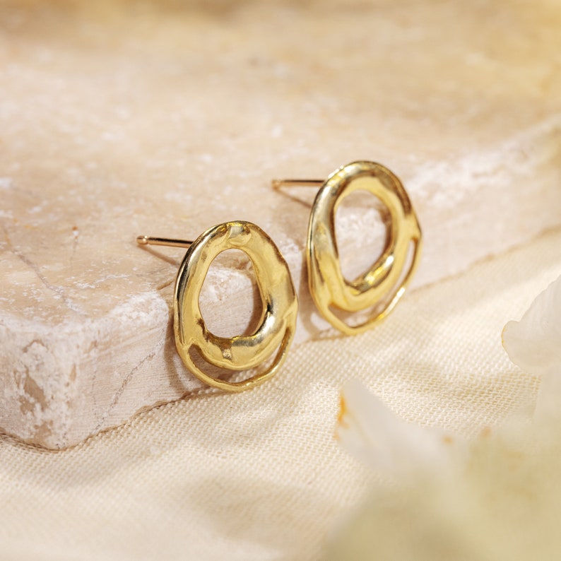 COVE Circle Stud Earrings // Handmade Sculptural Cast Earrings in Brass, Sterling Silver or 10k Gold image 3