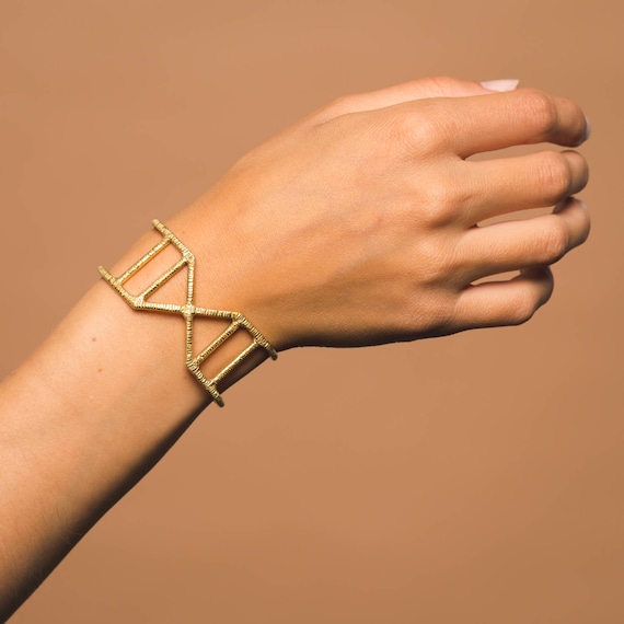 Bracelet Manchette Articulé En Laiton Argenté - Style Ethnique Pérou (Occasion, Bon état)
