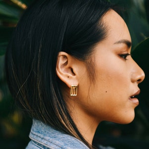 CORINTH - Handmade Pillar Inspired Stud Earrings in Brass, Sterling Silver, 14k Gold Plate or 10k gold