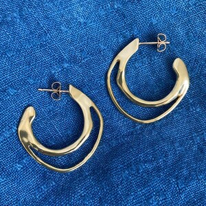 NAIAD Handmade Sculptural Hoop Earrings // Stud Hoop Earrings in Brass, Sterling Silver, 14k Gold Vermeil or 10k Gold image 8