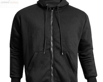 Men's CE Armored Motorcycle Hoodie - Black Aramid-Lined Protective Riding Jacket by Carnac Global