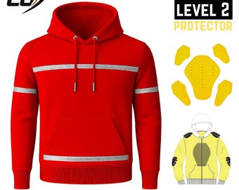 Armored Kevlar Motorcycle Hoodie: CE-Certified Protective Gear with Reflective Red Pullover for Bikers