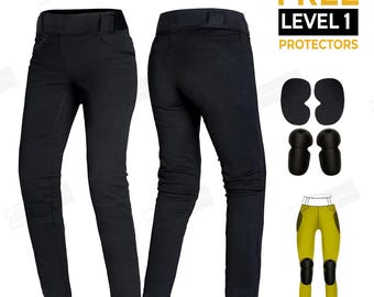 Womens Kevlar Lined Motorcycle Leggings CE Armored Biker Pants