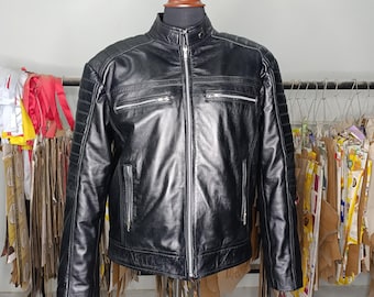 Handmade Black Goatskin Leather Jacket Genuine Biker Moto Jacket for Men