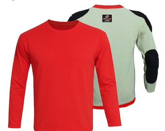Red Kevlar Motorcycle Shirt Armored CE Pads Full Sleeve