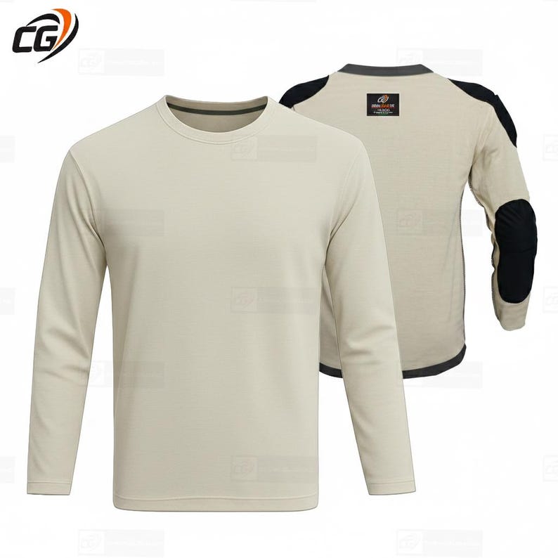 Charcoal Grey Aramid Motorcycle T-Shirt Armored Riding Shirt with CE Pads Cream
