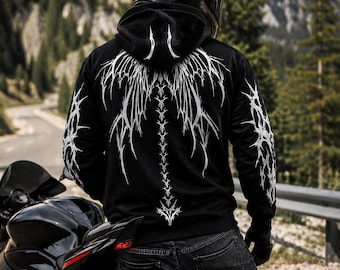 Armored Motorcycle Hoodie, Aramid Lined, CE Level 2, Reflective Dragon Wing Pattern