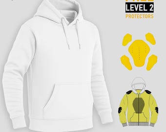 Kevlar Motorcycle Hoodie White CE Level 2 Armor Pullover