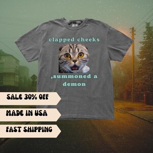 Meme Cat Graphic Shirt Funny Cute Cat Shirt Cursed Cat Shirt Vintage Dank Tee Comfort Colors Unisex Shirt Funny Cat Lover Gift Tee